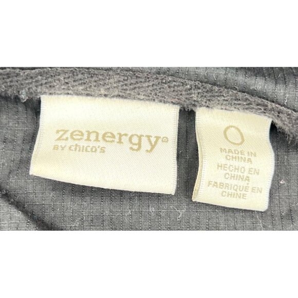 Zenergy By Chicos size 0 Small Black Hooded Zip-Up Jacket 3/4 sleeves - Picture 2 of 5